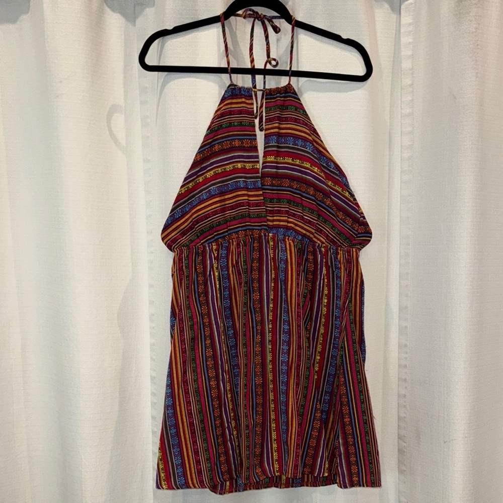 SHEIN Colorful Fun Pinstripe Short Halter Sundress Size Large